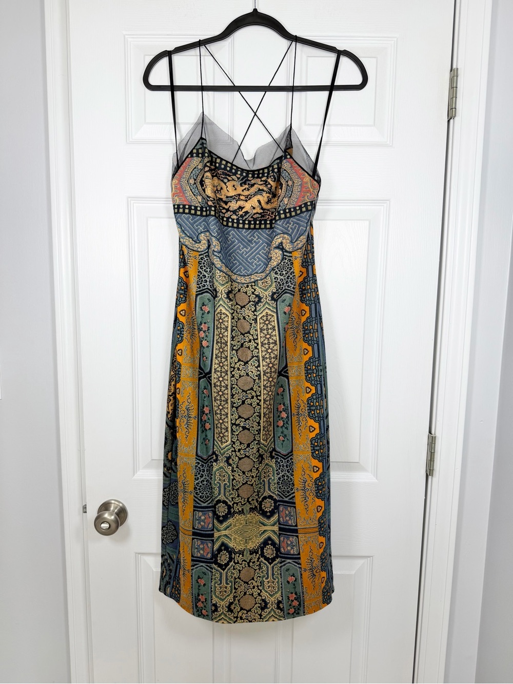 Vivienne Tam Size 3 • Vintage Boho Print Dress 90s Vtg Suede Feel.